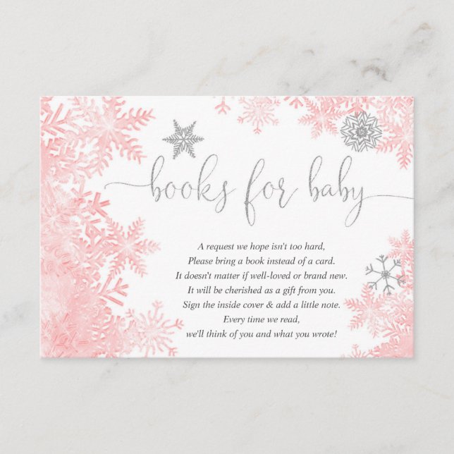 Carte D'accompagnement Flocon de neige rose argent baby shower demande de (Devant)