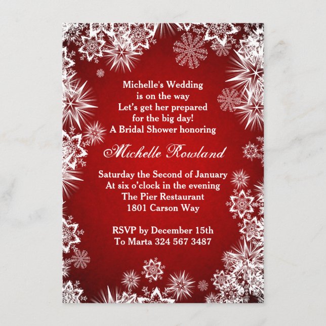Carte D'accompagnement Flocons blancs sur Baby Shower de mariage hivernal (Devant)