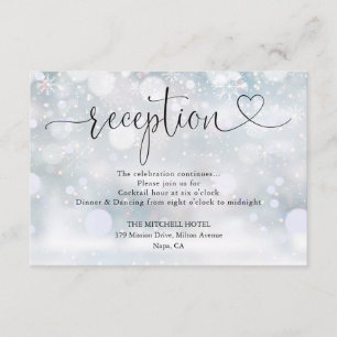 Carte D'accompagnement Flocons de Neige Coeur Script Mariage Réception