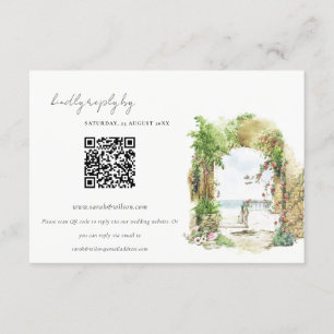 Carte D'accompagnement Floral Arch Beach Mariage QR Code RSVP