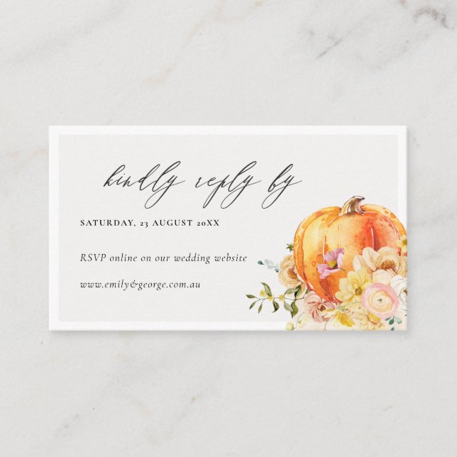 Carte D'accompagnement Floral Automne Citrouille en ligne Mariage site we (Devant)