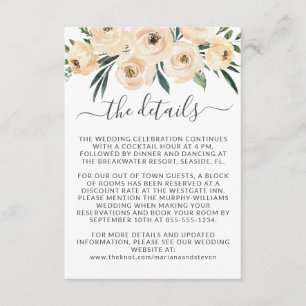 Carte D'accompagnement Floral Beige Blush Rose or sur blanc