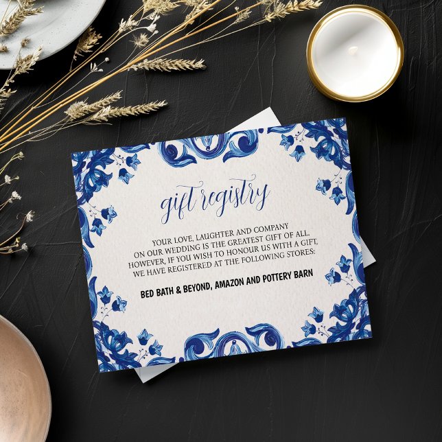 Carte D'accompagnement Floral bleu mexicain Élégant Mariage Fiesta (Mexican Blue Floral Elegant Fiesta Wedding Enclosure Card)