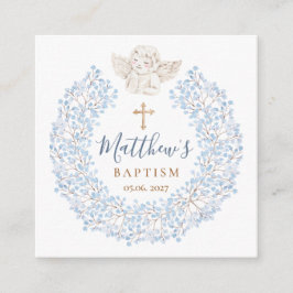Carte D'accompagnement Floral Blue Baby Angel Croix Baptême