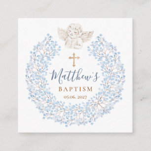 Carte D'accompagnement Floral Blue Baby Angel Croix Baptême