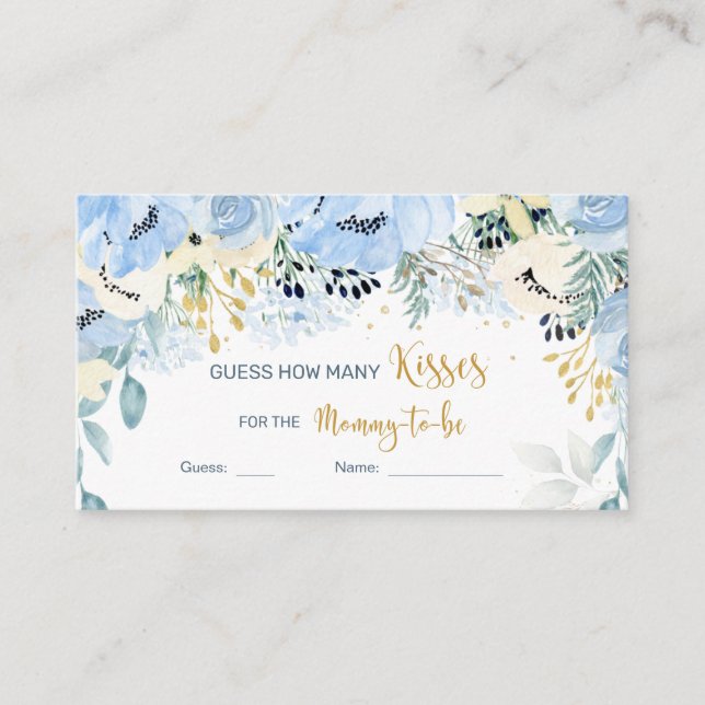 Carte D'accompagnement Floral Blue Baby shower Devine Combien De Baisers  (Devant)