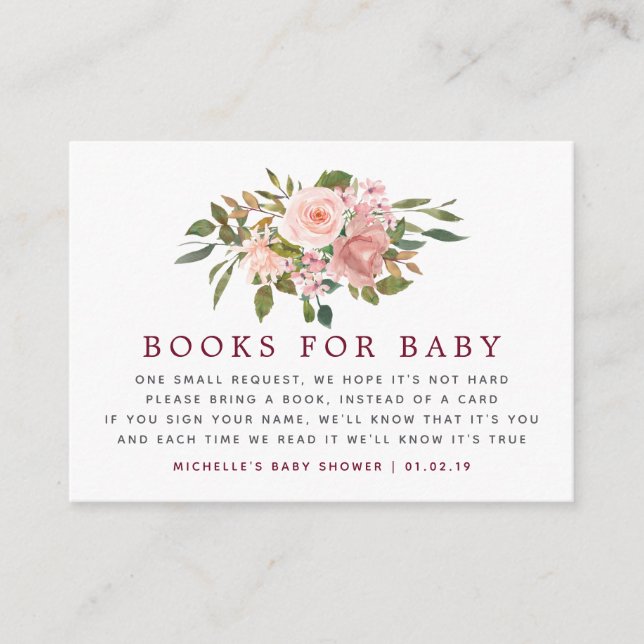 Carte D'accompagnement Floral Blush & Bourgogne Baby shower Demande de ré (Devant)
