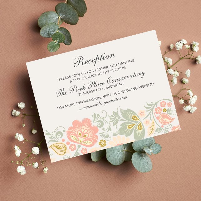 Carte D'accompagnement Floral Elegance Peach Blush Sage Classic Mariage (Créateur téléchargé)