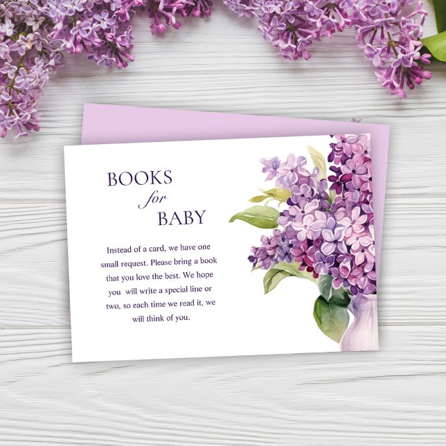 Carte D'accompagnement Floral Elegant Lilac Baby shower Livres Pour Bébé (Floral Elegant Lilac Baby Shower Books For Baby Enclosure Card)