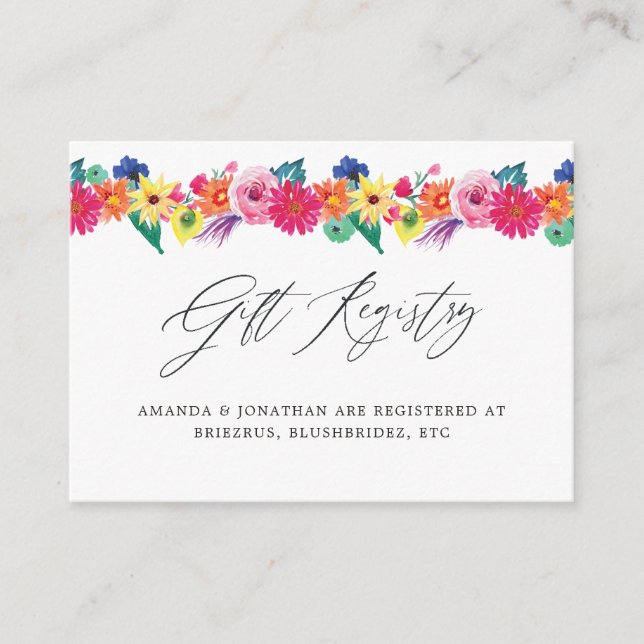 Carte D'accompagnement Floral Fiesta Mariage Cadeau Registre (Devant)