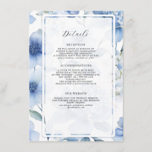 Carte D'accompagnement Floral Fleur sauvage Élégant Été Bleu Blanc Détail