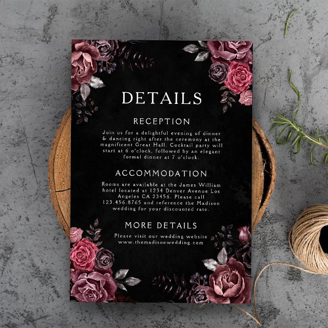 Carte D'accompagnement Floral gothique Détails Mariage Noir (Créateur téléchargé)