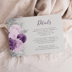 Carte D'accompagnement Floral Grey Purple Silver Détails du Mariage
