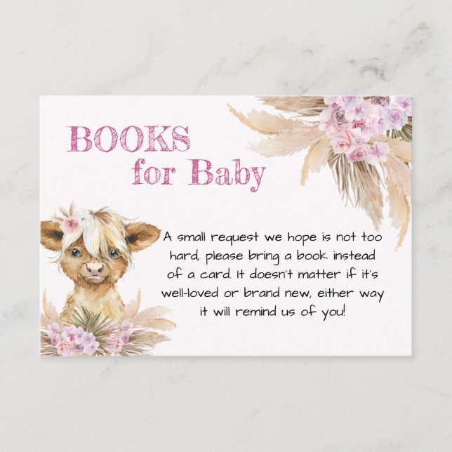 Carte D'accompagnement Floral Highland Vache Baby shower Livres pour bébé (Devant)