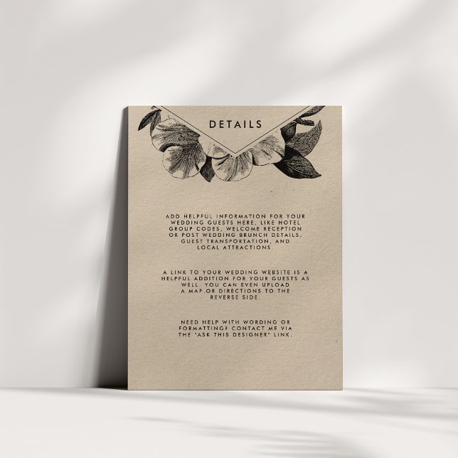 Carte D'accompagnement Floral Kraft Mariage Détails de l'invité (Créateur téléchargé)