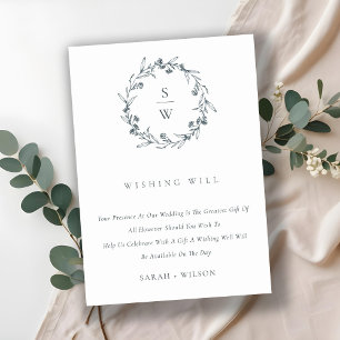 Carte D'accompagnement Floral Laurel Wreath Monogram Mariage Wish Well