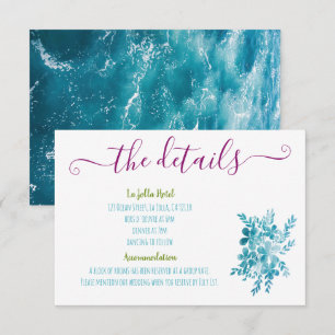 Carte D'accompagnement Floral lumineux bleu rose océanique Détails de la 
