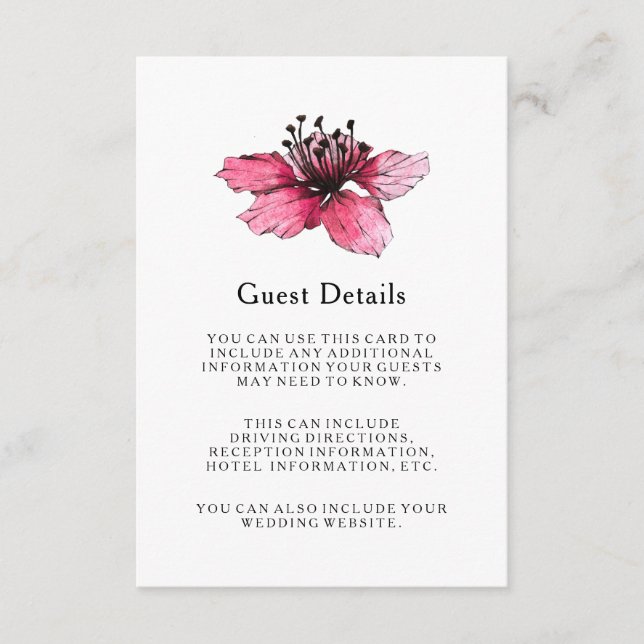 Carte D'accompagnement Floral Mariage Détails de l'invité (Devant)