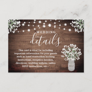 Carte D'accompagnement Floral Mason Jar Lights Monogramme Détails du Mari