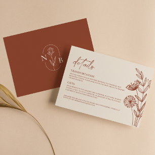 Carte D'accompagnement Floral minimaliste Terracotta brûlé Mariage orange