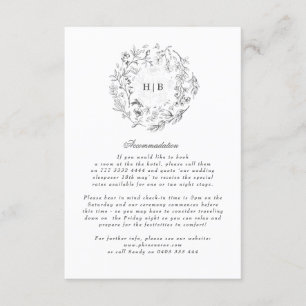 Carte D'accompagnement Floral Monogram Classic Wreath Détails Mariage