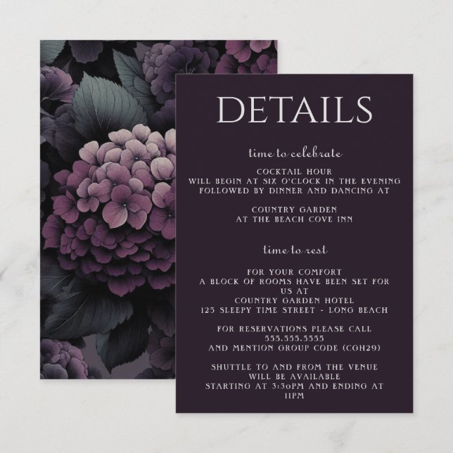 Carte D'accompagnement Floral Moody violet (Devant / Derrière)