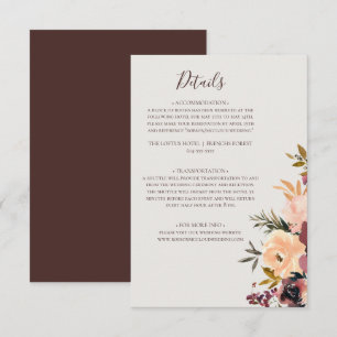 Carte D'accompagnement Floral Orange Bourgogne   Détails beige