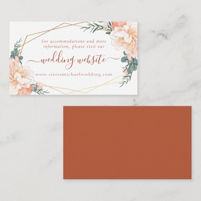 Carte D'accompagnement Floral Peach Cream Gold Terracotta Site Mariage (Devant / Derrière)