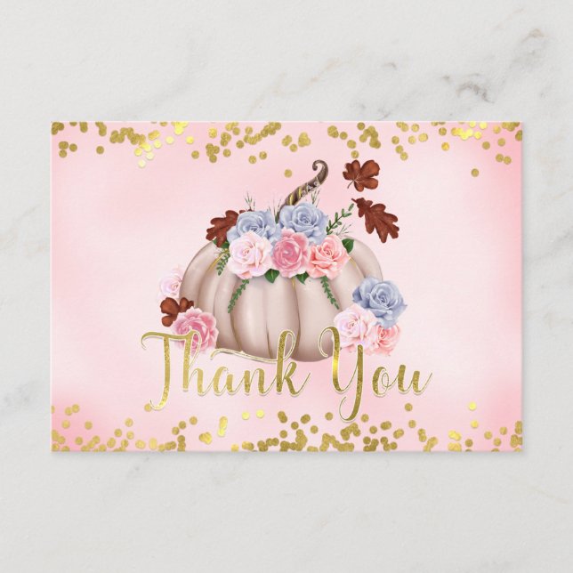 Carte D'accompagnement Floral Petit Citrouille Baby shower de fille Merci (Devant)