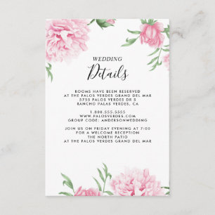 Carte D'accompagnement Floral Pink Peony Botanical Détails élégants