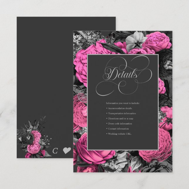 Carte D'accompagnement Floral rose noir | Mariage botanique chic moderne (Devant / Derrière)