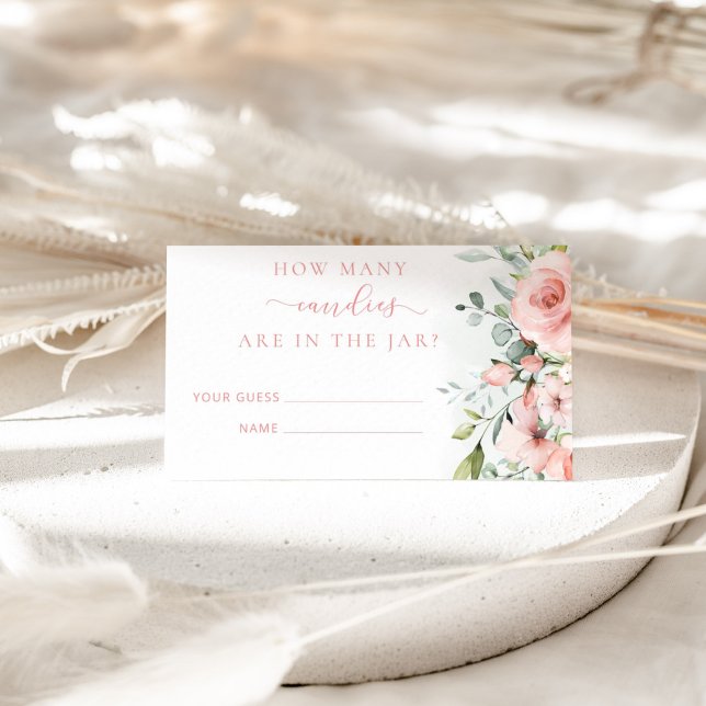 Carte D'accompagnement Floral rose vif devinez combien de bonbons (Créateur téléchargé)