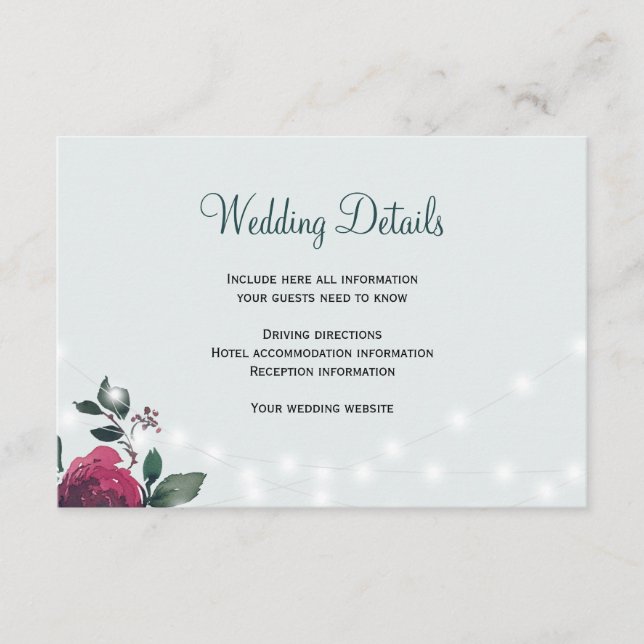 Carte D'accompagnement Floral rustique détails des invités de mariage d'h (Devant)