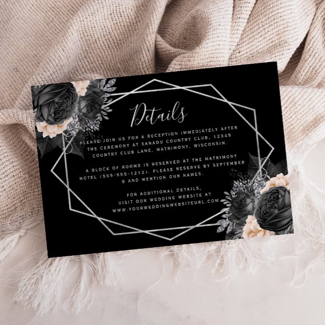 Carte D'accompagnement Floral Silver Peach Black Geo Détails du Mariage (Créateur téléchargé)