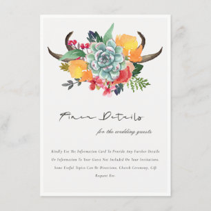 CARTE D'ACCOMPAGNEMENT FLORAL SUCCULENT ANTLER BOHEMIAN MARIAGE DÉTAIL