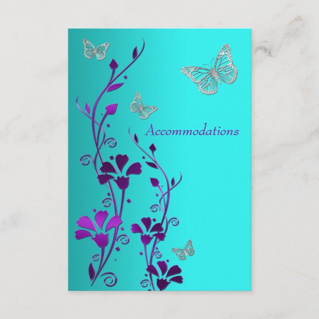 Carte D'accompagnement Floral Turquoise d'argent violet, bouclier de papi (Devant)