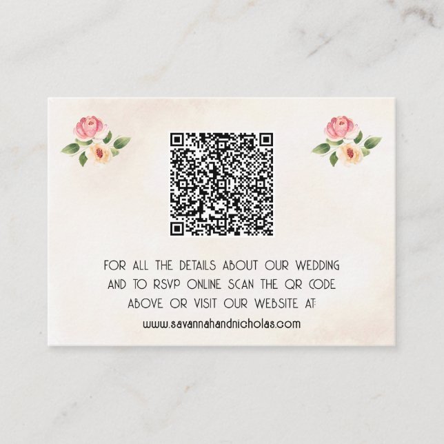 Carte D'accompagnement Floral Vinyl Record QR Code Mariage (Devant)
