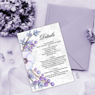 Carte D'accompagnement Floral violet Mariage Damask Détails