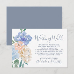 Carte D'accompagnement Flore bleu poussiéreux Mariage Wishing well