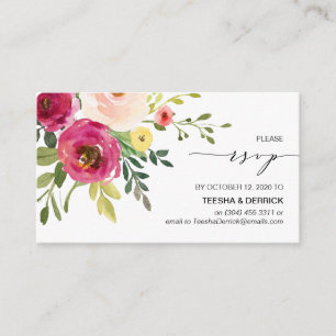 Carte D'accompagnement Flore rose vif, police noire, notre RSVP de mariag
