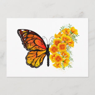 Carte D'accompagnement Flower Butterfly with Yellow California Poppy