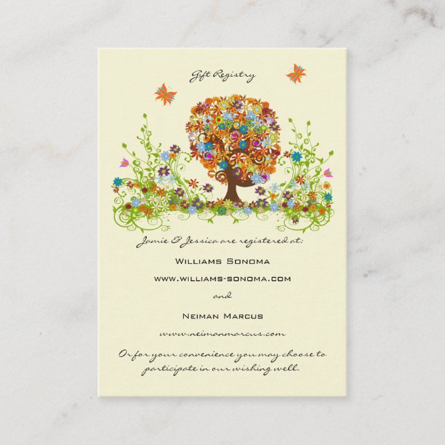 Carte D'accompagnement Flower Tree Wishing Well, site Web & Registre de c (Devant)