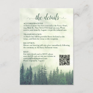 Carte D'accompagnement Foggy Green Pine Trees Détails du Mariage QR Code