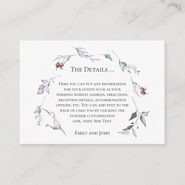 Carte D'accompagnement Foliage d'hiver moderne Détails du Mariage de Noël (Devant)