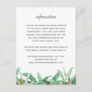 Carte D'accompagnement Foliage tropical Informations sur le Mariage flora