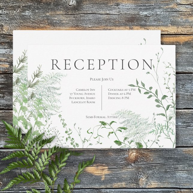 Carte D'accompagnement Foliage vert de foune rustique Réception de mariag (Rustic Fern Green Foliage White Wedding Reception Enclosure Card)