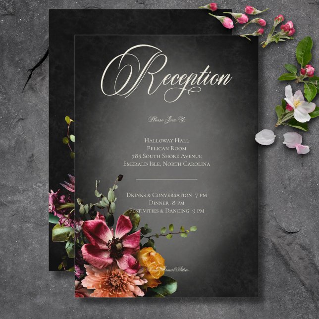 Carte D'accompagnement Foncé Elégant Blur Automne Floral Mariage Réceptio (Dark Elegant Blur Autumn Floral Wedding Reception Enclosure Card)
