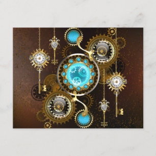 Carte D'accompagnement Fond rouillé Steampunk avec verres turquoise