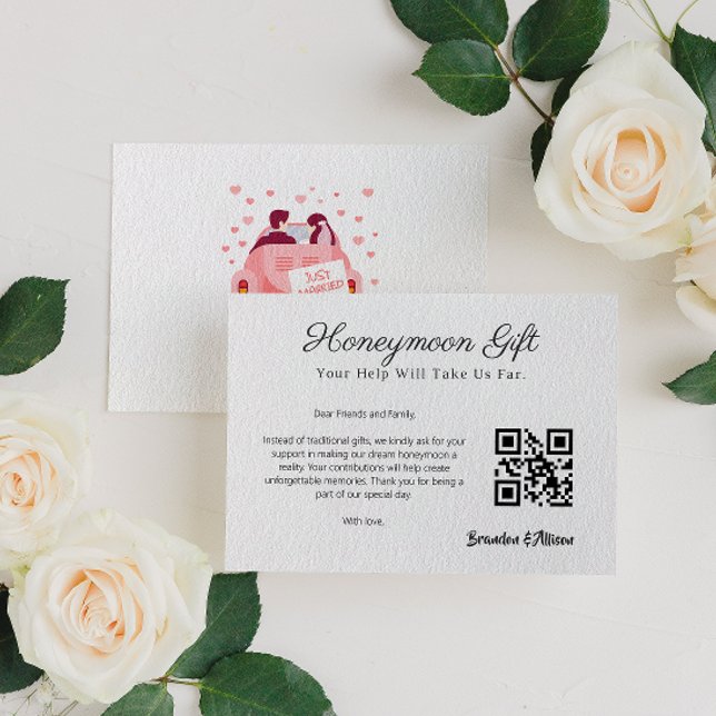 Carte D'accompagnement Fonds de lune de miel Registre Mariage Cadeau Qr C (Honeymoon Fund Wedding Registry Gift Qr Code Enclosure Card)
