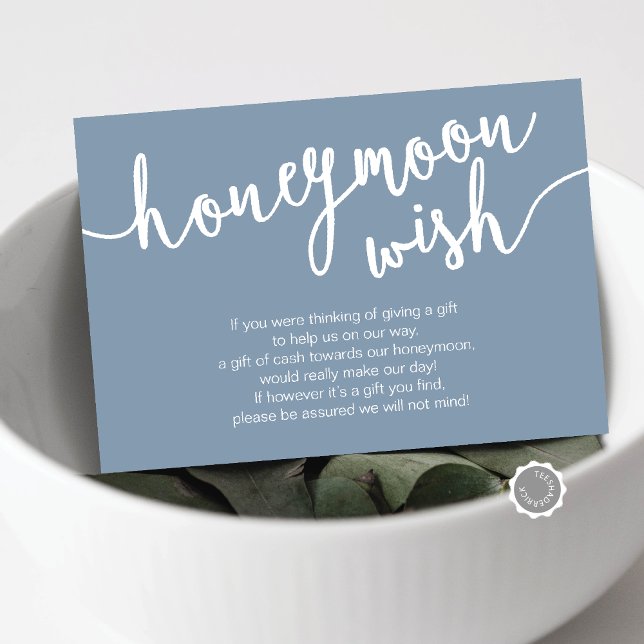 Carte D'accompagnement Fonds de souhaits de lune de miel mariage, Dusty B (Wedding Honeymoon Wish or Honeymoon Fund Enclosure Card, in dusty blue themed)